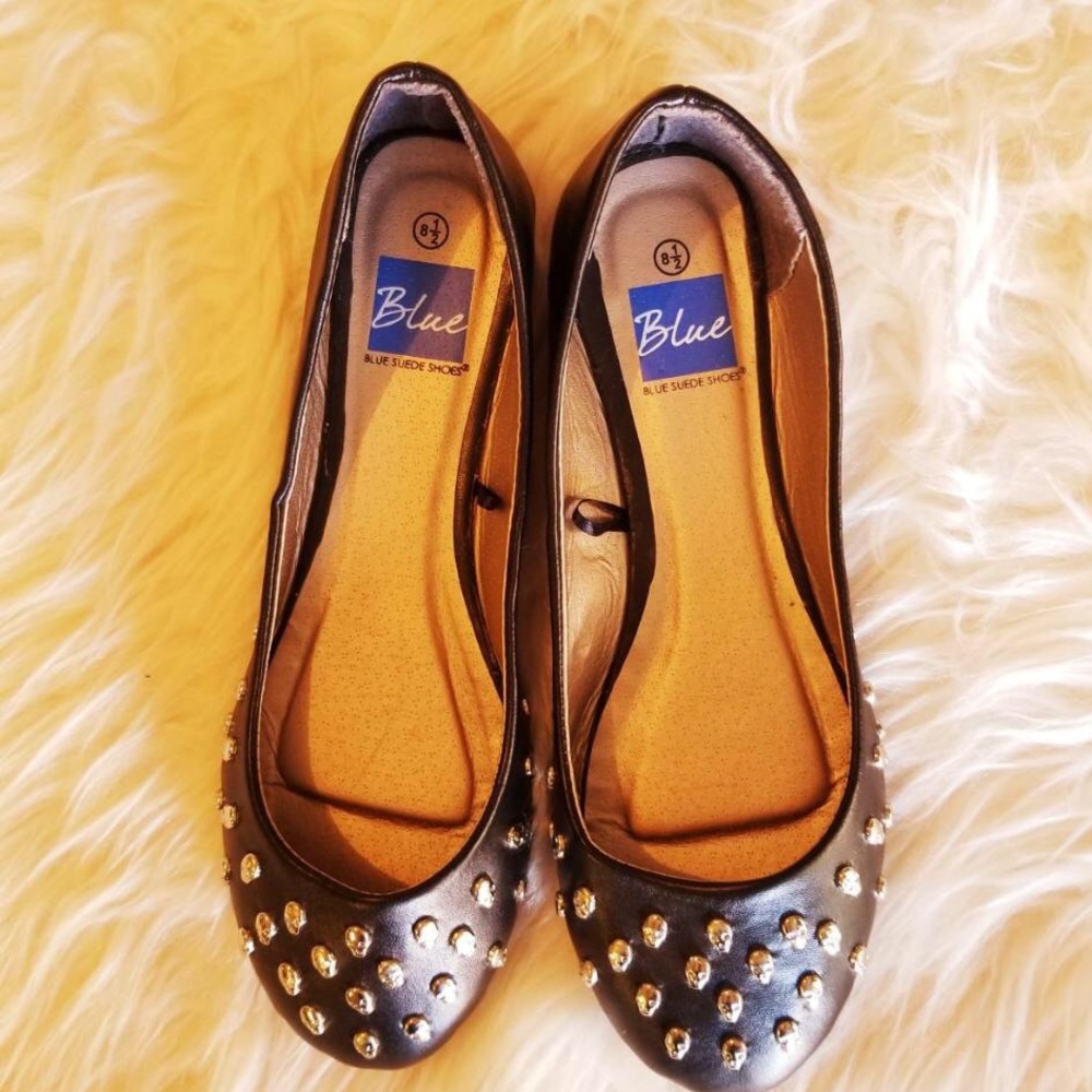 Black Flats Adorned W Tiny Silver Alien Head Studs